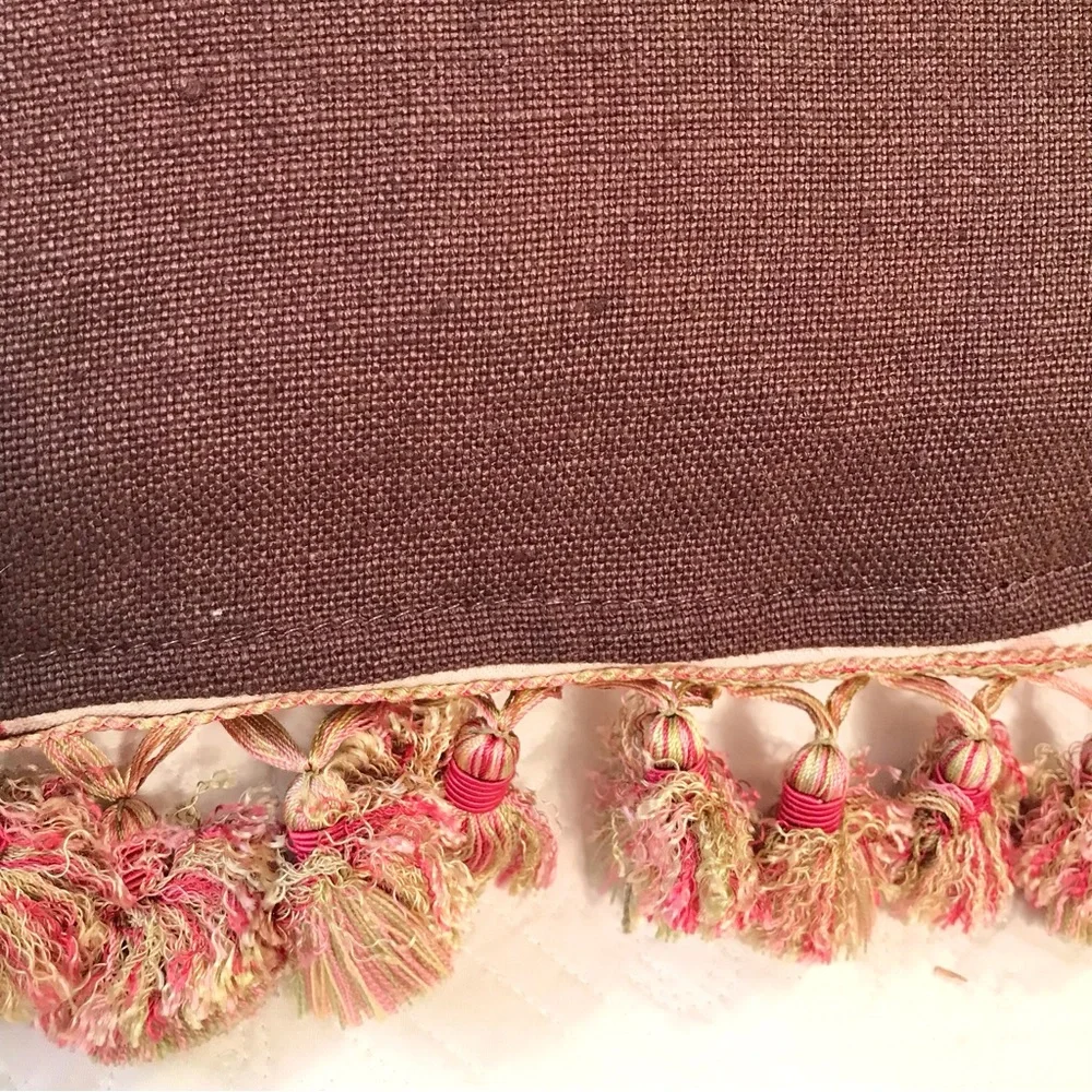 Set of 4 Large Botanical Tassel Accent Pillow Covers Coastal Decor 24” x 24”